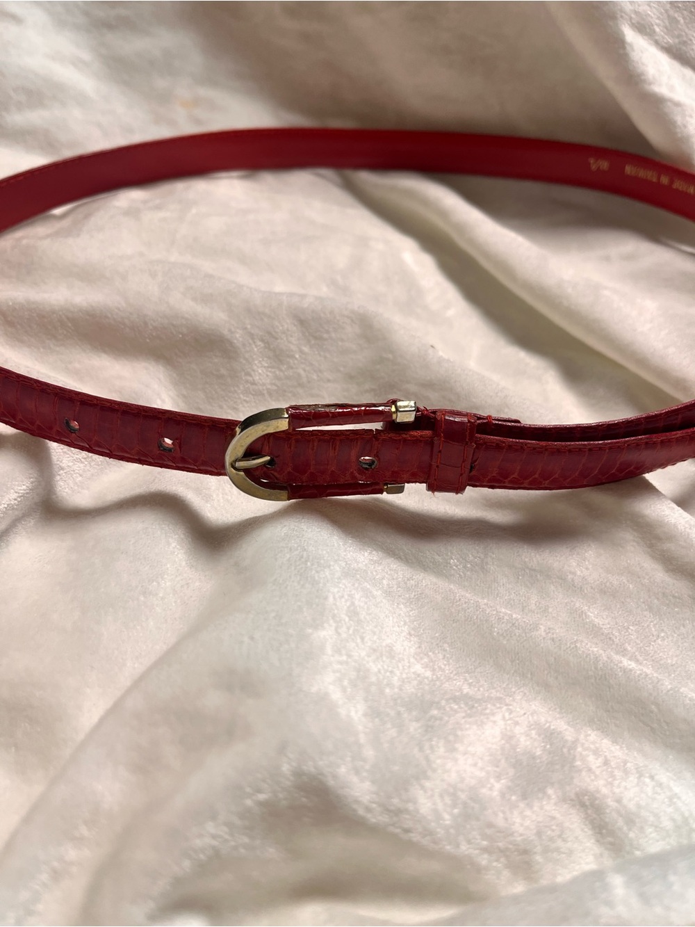Women's Red Croc-Embossed Leather Skinny Belt real snake